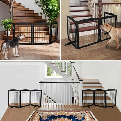 ZJSF Freestanding Dog Fence Indoor, Foldable Dog Gate for Doorways, Stairs or Hallways, Sturdy Wood