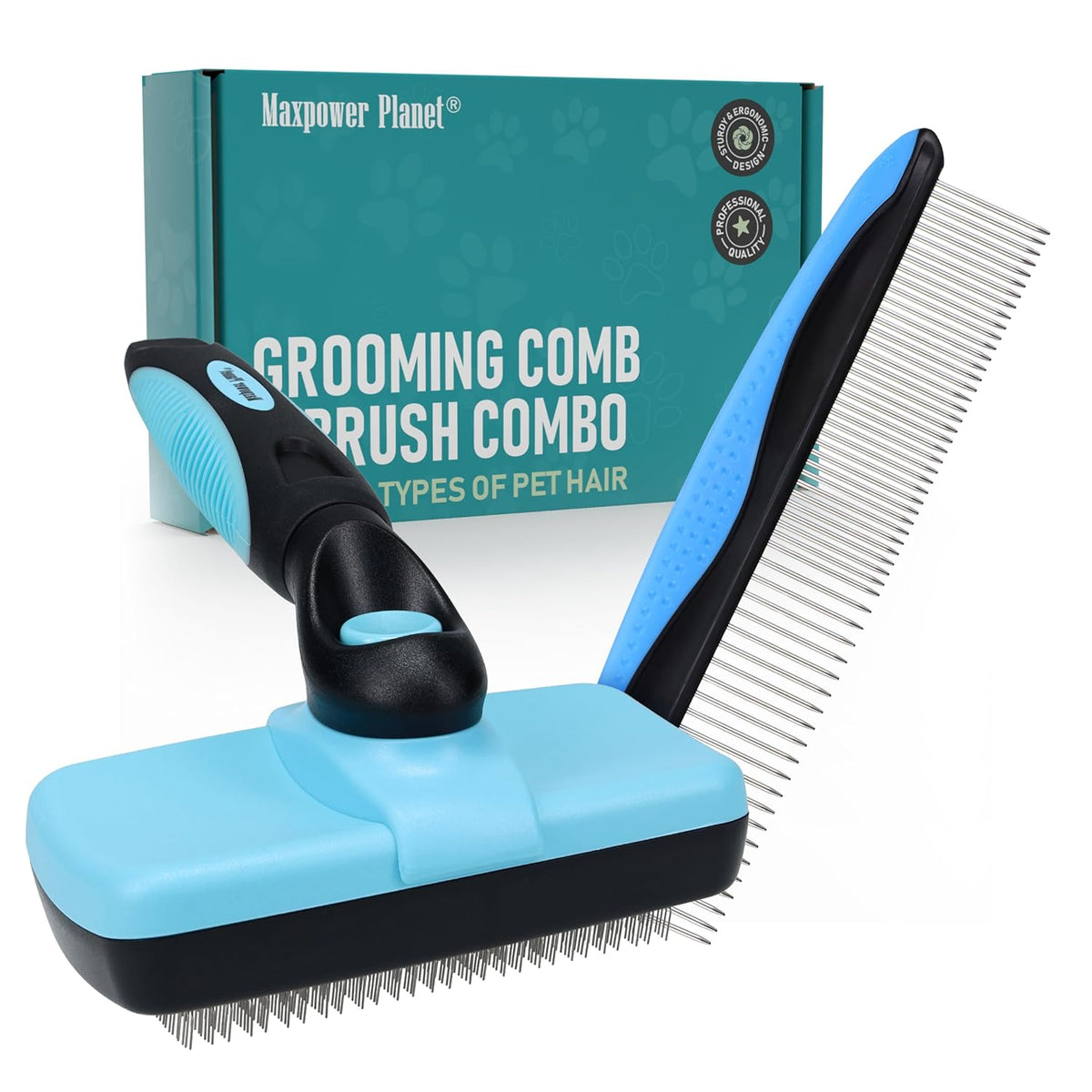 Maxpower Planet Pet Grooming Brush - Double Sided Shedding and Dematting Undercoat Rake Comb for