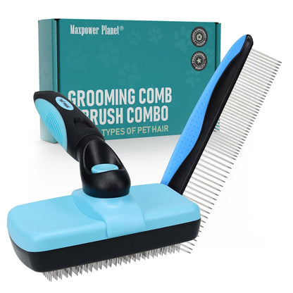Maxpower Planet Pet Grooming Brush - Double Sided Shedding and Dematting Undercoat Rake Comb for
