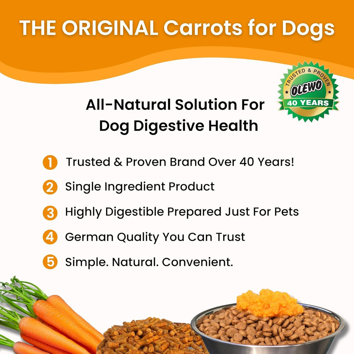 Olewo Original Carrots for Dogs – Fiber for Perfect Poop, Dehydrated Dog Food Toppers for Picky