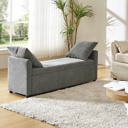 HULALA HOME Modern Storage Bench with Throw Pillows, 59.4" Extra Long Bedroom Ottoman Bench for End
