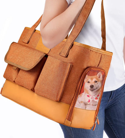 Cat Carrier, Dog Carrier, Pet Carrier, Foldable Waterproof Premium PU Leather Oxford Cloth Dog