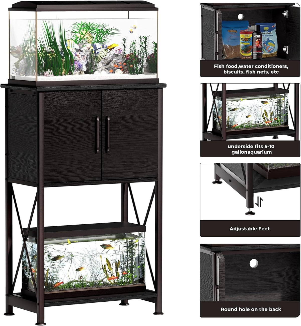 5-10 Gallon Fish Tank Stand, Metal Double Aquarium Stand with Cabinet for Fish Tank Accessories