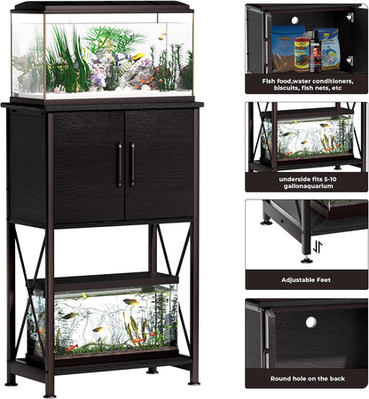 5-10 Gallon Fish Tank Stand, Metal Double Aquarium Stand with Cabinet for Fish Tank Accessories