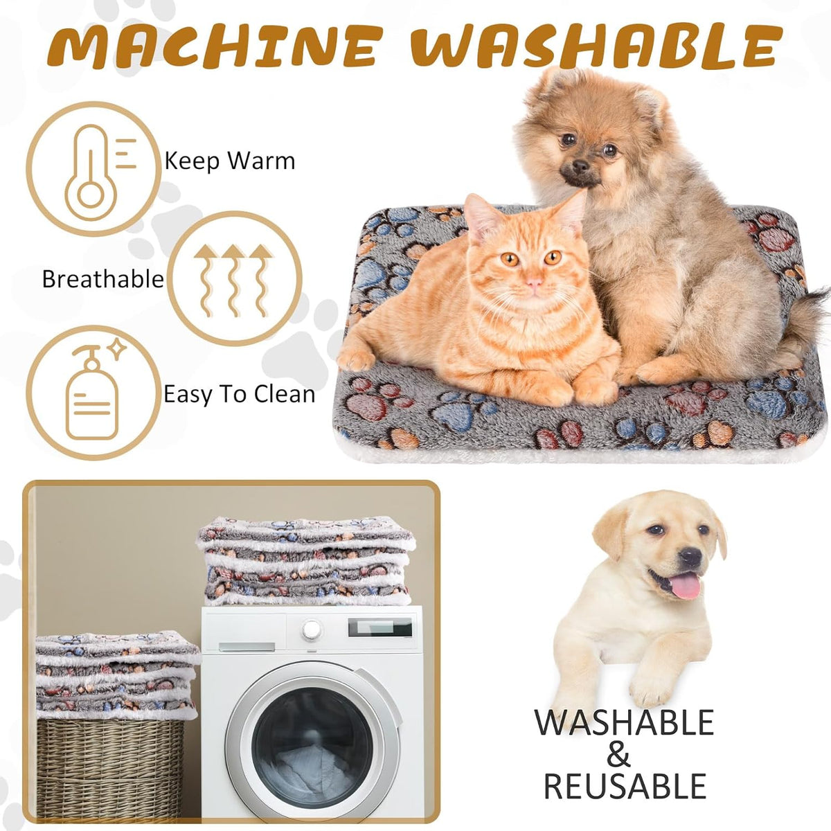 4 Pack Ultra Soft Dog Cat Bed Mat with Cute Prints Reversible Fleece Dog Crate Kennel Pad Cozy