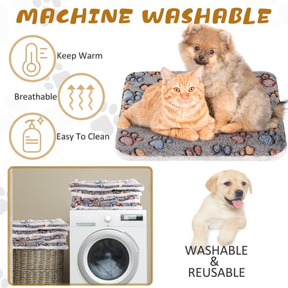 4 Pack Ultra Soft Dog Cat Bed Mat with Cute Prints Reversible Fleece Dog Crate Kennel Pad Cozy
