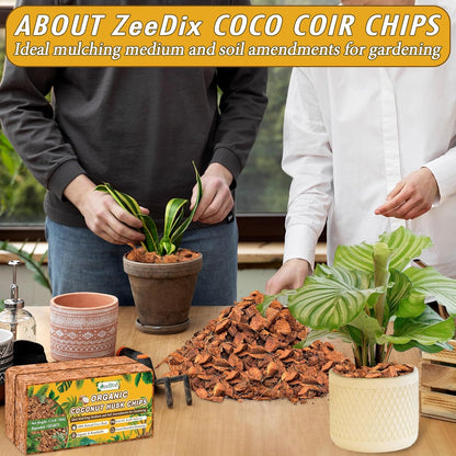 Zeedix 8 Pack Coco Husk Chips for Plants(8.8LB), 100% Organic Coconut Chips Mulch with Low EC & PH