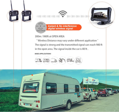 Digital Wireless Backup Camera System, Dual HD 720P Camera with Infrared Night Vision and Wide
