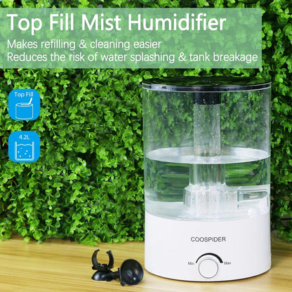 Coospider 4.2L Top Fill Reptile Fogger Mister, Reptile Humidifier for Reptiles Tank, Terrariums