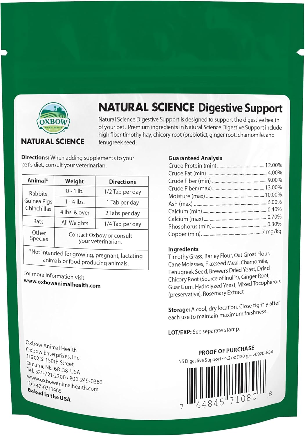 Oxbow Animal Health Natural Science Digestive Support, High Fiber Supplement for Rabbit & Guinea