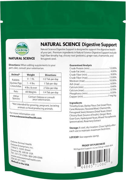 Oxbow Animal Health Natural Science Digestive Support, High Fiber Supplement for Rabbit & Guinea