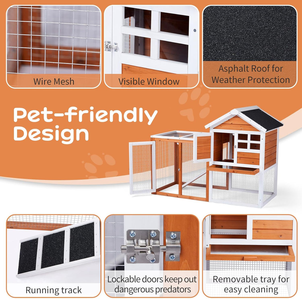Outvita Rabbit Hutch, Small Wood Chicken Coop, 48" Guinea Pig Cage w/Pull-Out Tray, Waterproof