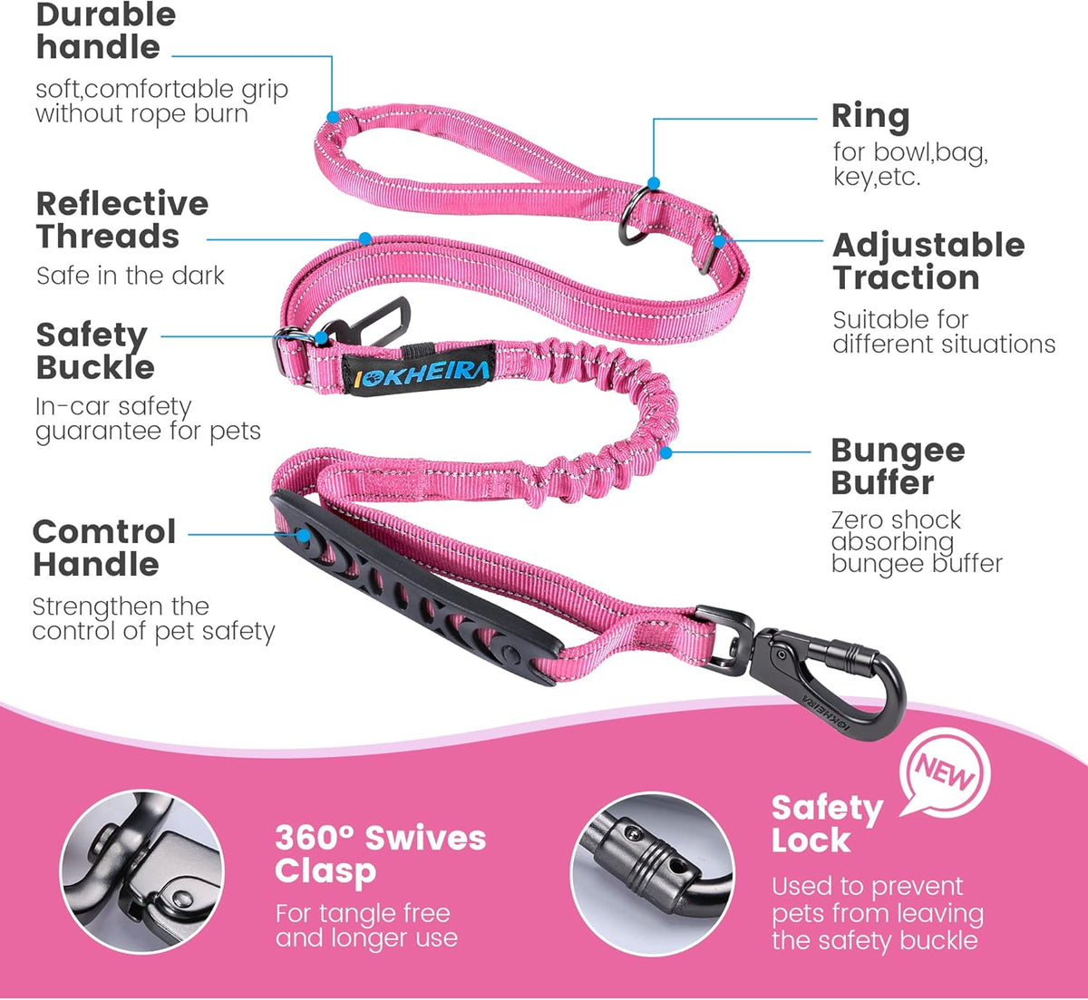 IOKHEIRA 6Ft /4Ft Dog Leash Rope for Large Dogs, Heavy Duty with Comfortable Padded Handle and