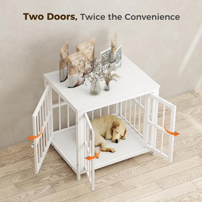 26 Inch Heavy Duty Wooden Dog Kennel End Table with Double Door Design and Secure Locks, Indoor Pet