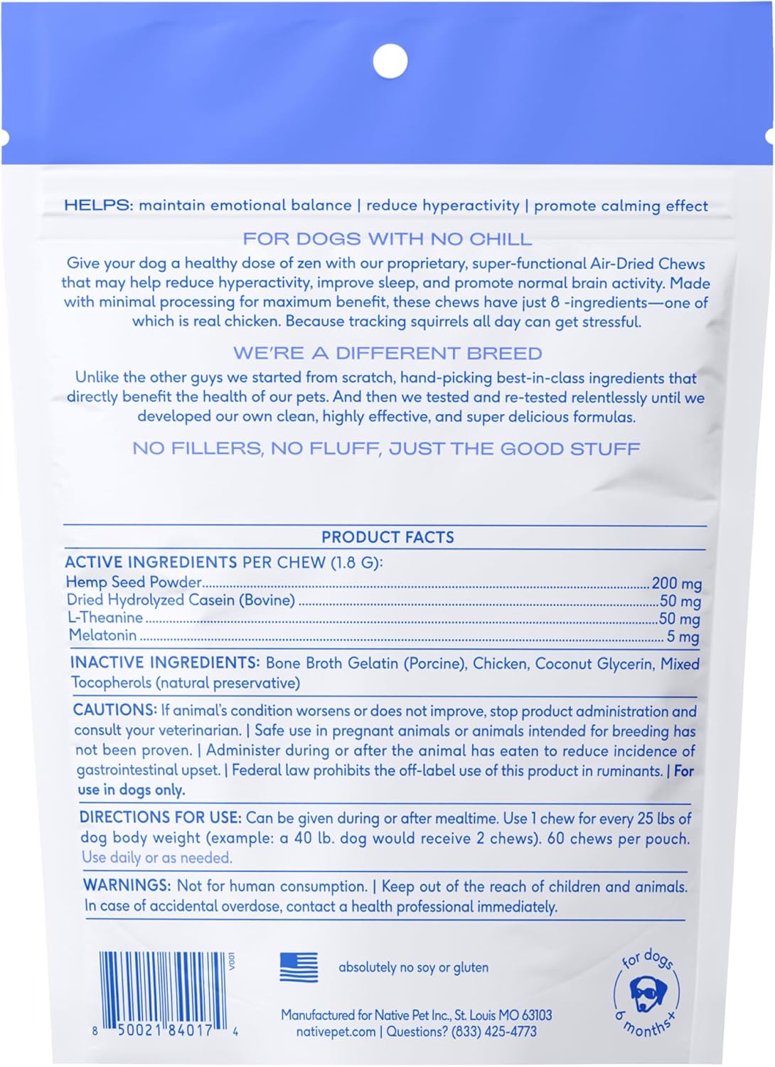 Native Pet Calming Chews for Dogs - Melatonin for Dogs Anxiety Relief - Grain Free All Natural Hemp