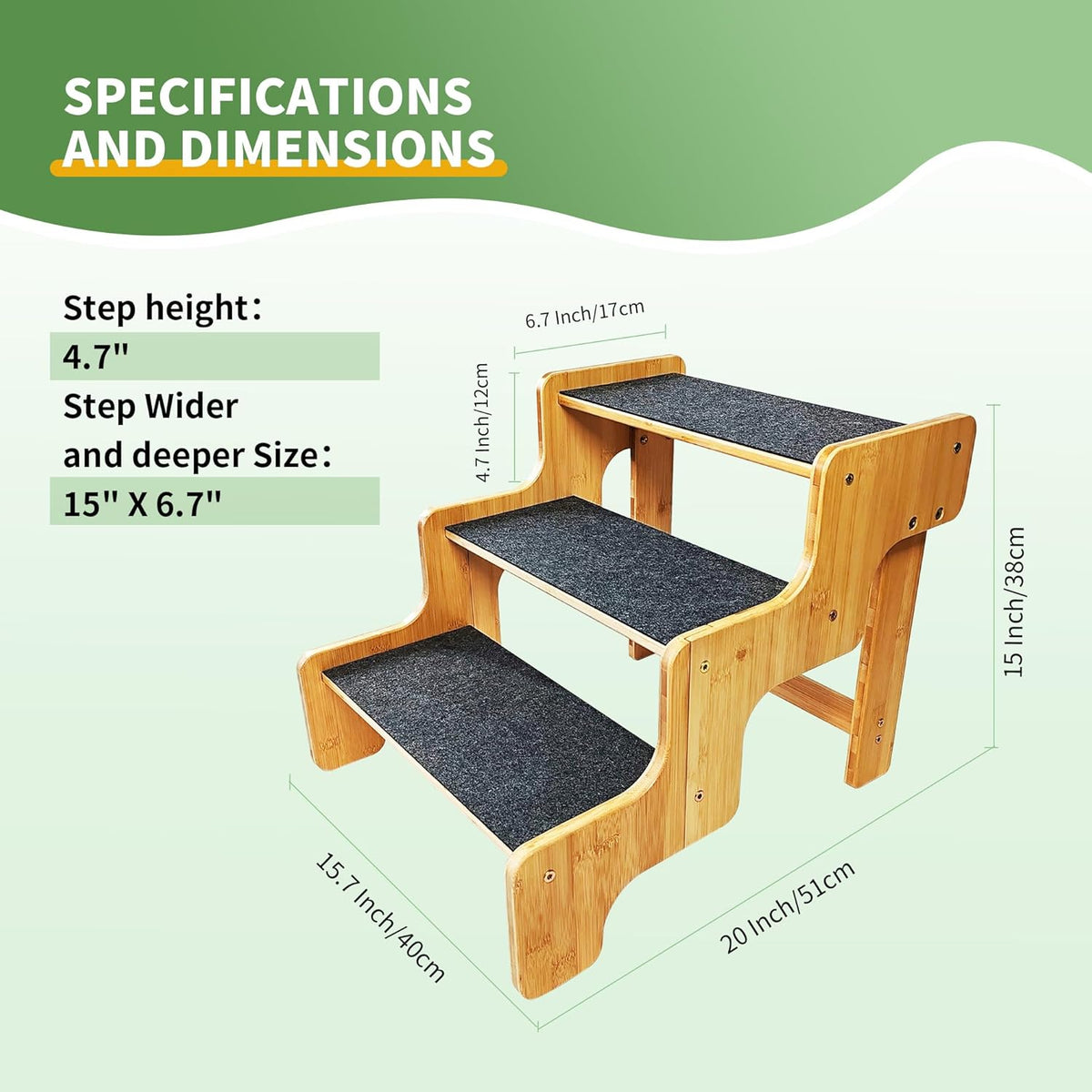 Dog Stairs for Small Dogs,3-Step Bamboo Wooden Dog/Pet/Cat Steps Ramp for Couch Sofa,Bed and Car