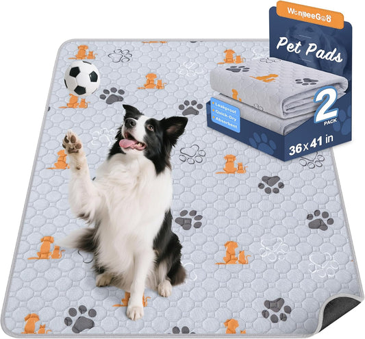 Washable Pee Pads for Dogs, 2 Pack Absorbent Reusable Training Dog Pads Pet Puppy Pads, Non-Slip