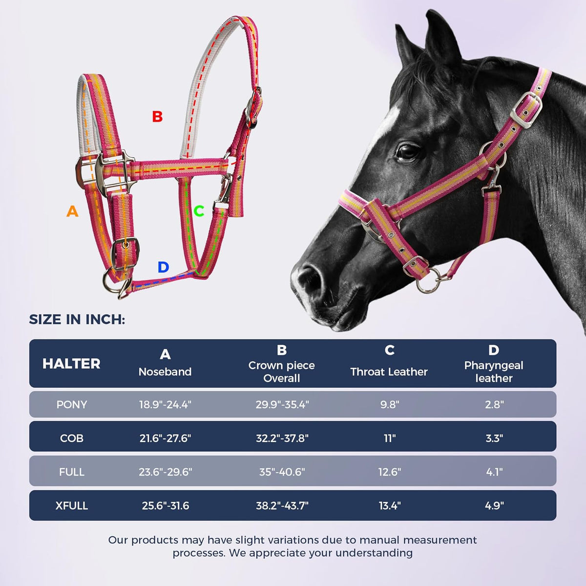 JWODVNTH Adjustable Horse Halter with PP Webbing, Durable Horse Halters with Zinc Alloy Hardware