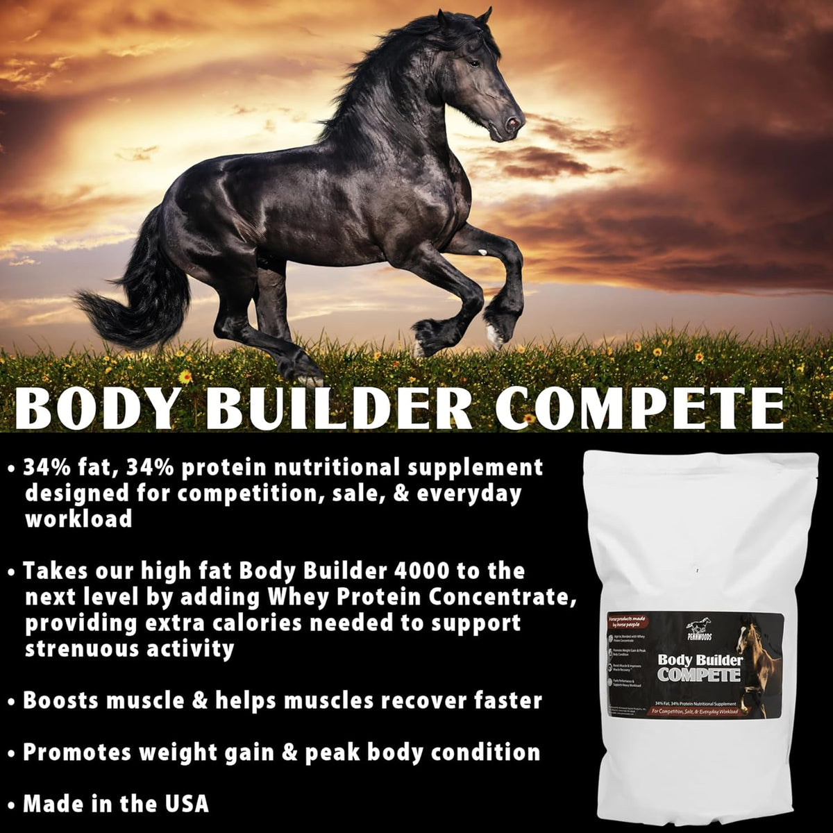 Body Builder Compete: Advanced Horse Weight Gain Supplement, Designed for Competition and Sale