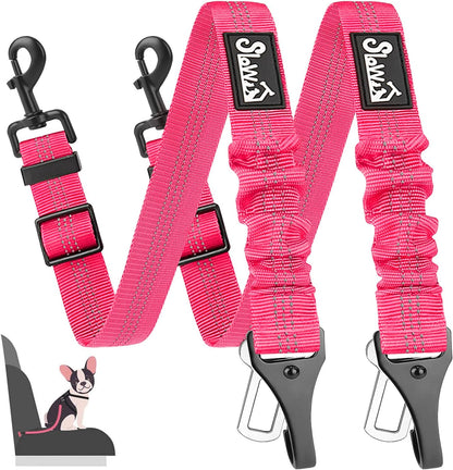 SlowTon 2 Pack Dog Seat Belt, 2 in 1 Attachment, Hook Latch Bar or Seatbelt Buckle with Elastic