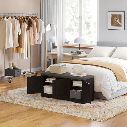 DINZI LVJ Shoe Bench, Entryway Storage Bench with Doors, Cushion, 2-Tier Shoe Rack with 6-Cubby