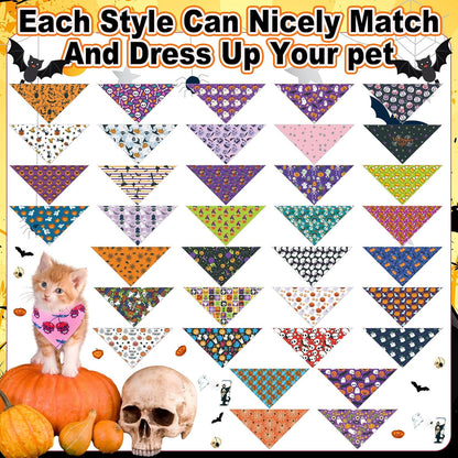 Reginary 72 Packs Halloween Dog Bandanas Bulk Pumpkin Ghost Pet Bandanas Triangle Scarf Bibs