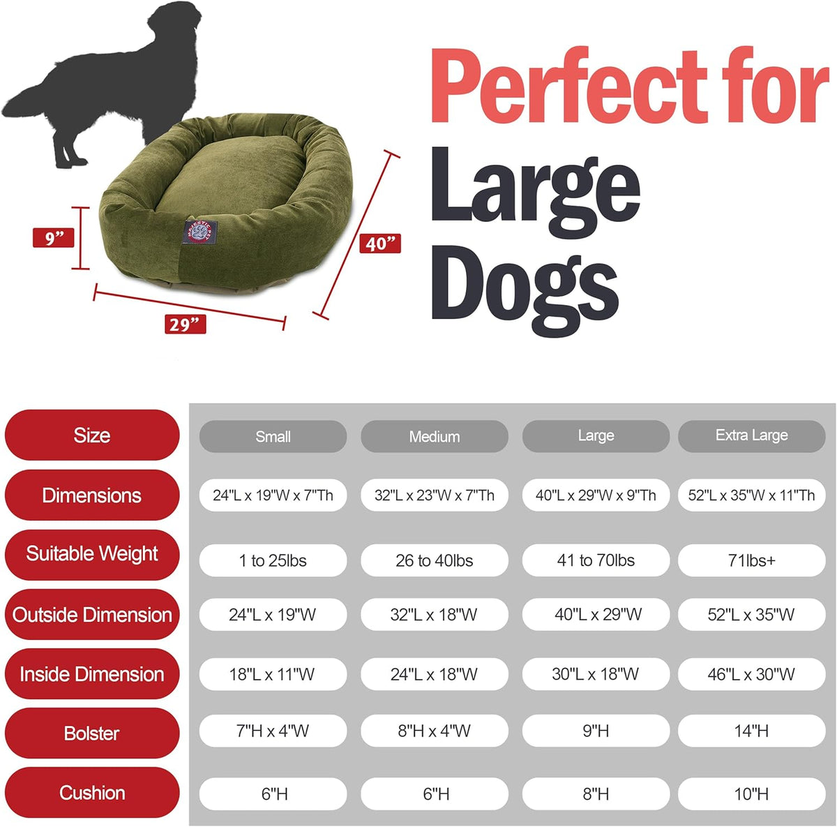 Majestic Pet 40 Inch Micro Velvet Calming Dog Bed Washable 40x29x9 (inch) – Cozy Soft Round Donut
