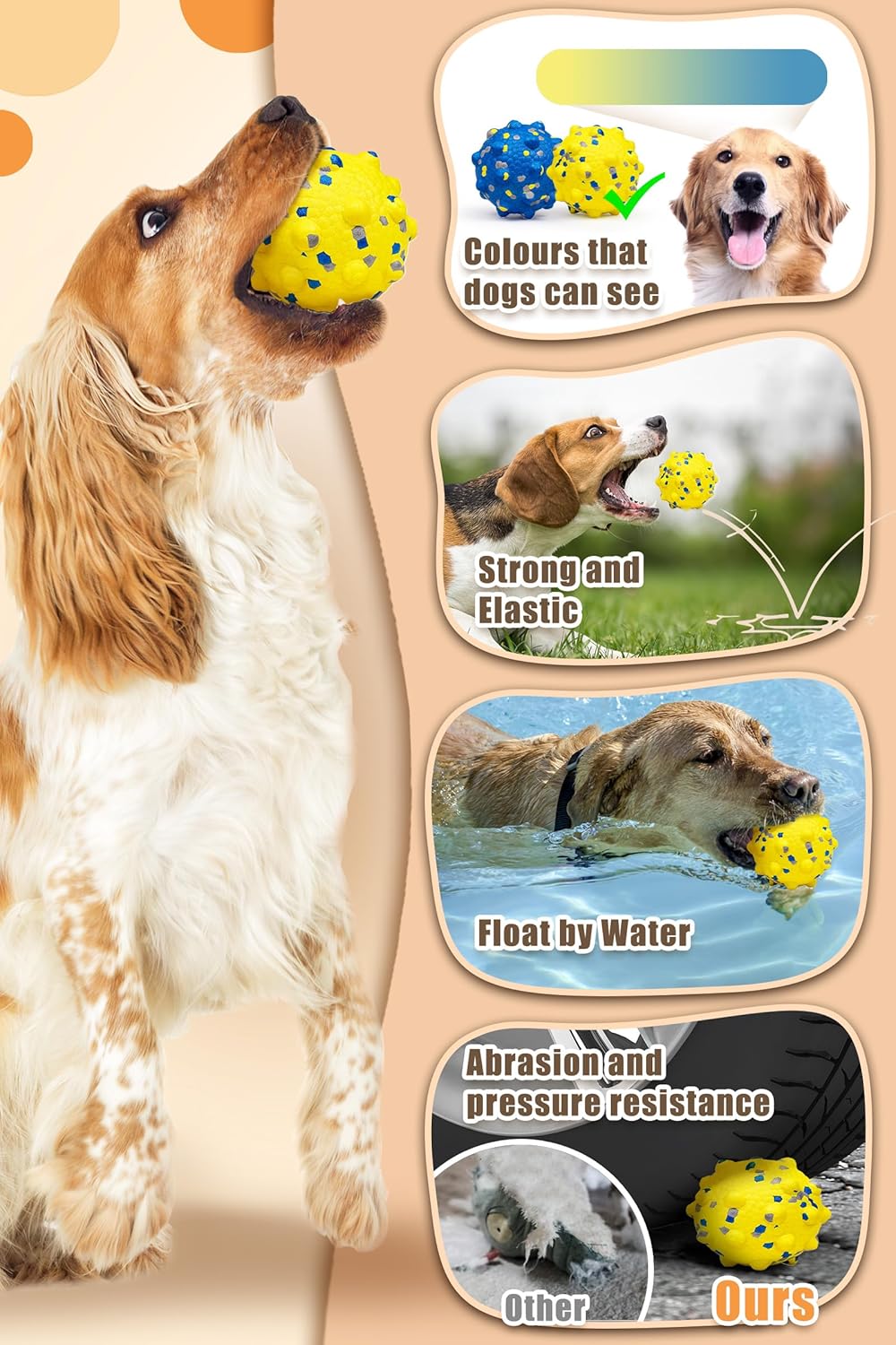2.36'' Dog Balls for Dogs Aggressive Chewers Indestructible Tennis Durable Bouncy Interactive Dog