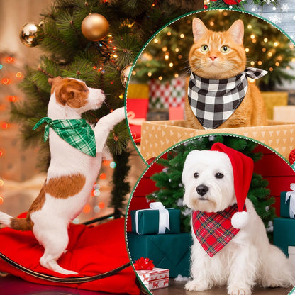 Weewooday 50 Pcs Christmas Dog Bandanas Bulk Xmas Red Green Buffalo Plaid Bandanas for Dogs Soft