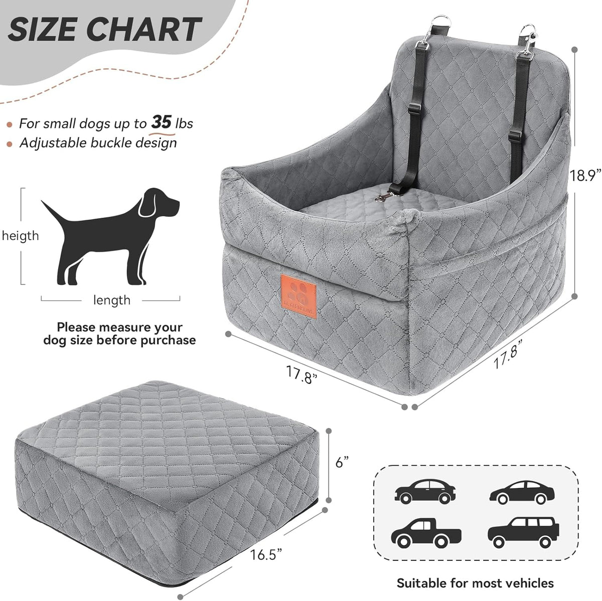 Dog Car Seat for Small/Medium Dogs, Dog Booster Car Seats with Thick Cushion for Dogs Under 35lbs