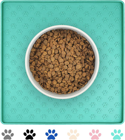 Ptlom Pet Placemat for Dog and Cat, Waterproof Non-Slip Silicone Feeding Bowl Mat Prevent Food and
