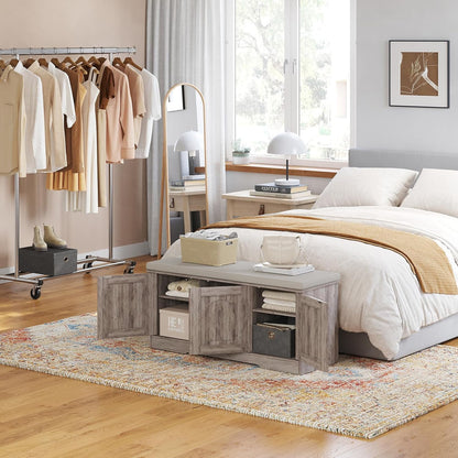 DINZI LVJ Shoe Bench, Entryway Storage Bench with Doors, Cushion, 2-Tier Shoe Rack with 6-Cubby