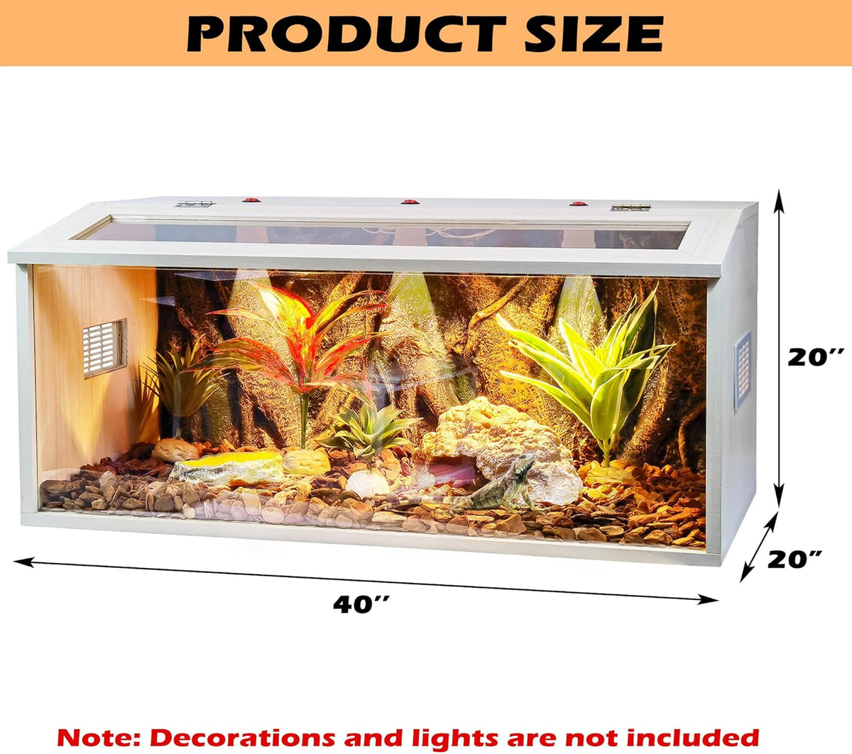 Prolee Bearded Dragon Tank, Reptile Enclosure, Snake Tank, Reptile Terrarium, Built-in Light