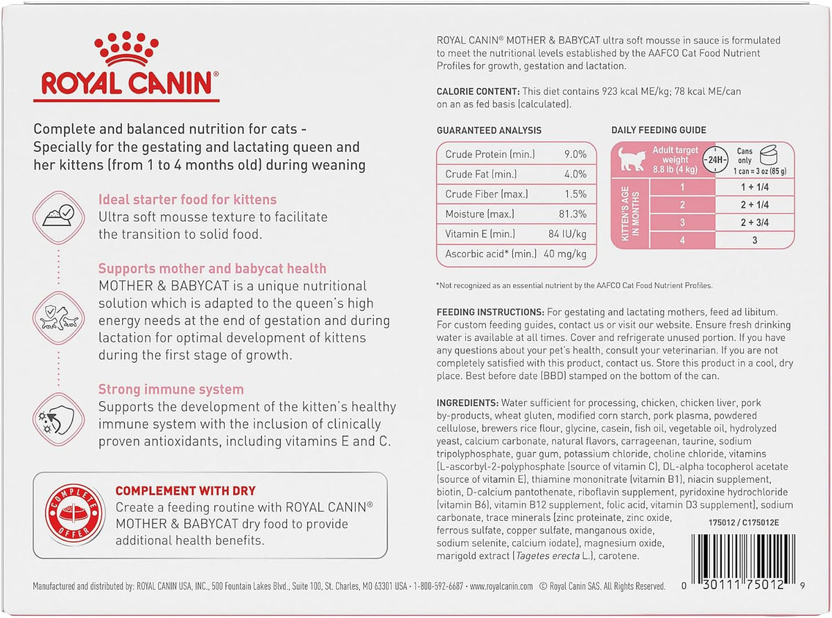 Royal Canin Feline Health Nutrition Mother & Babycat Ultra Soft Mousse in Sauce Canned Cat Food, 3