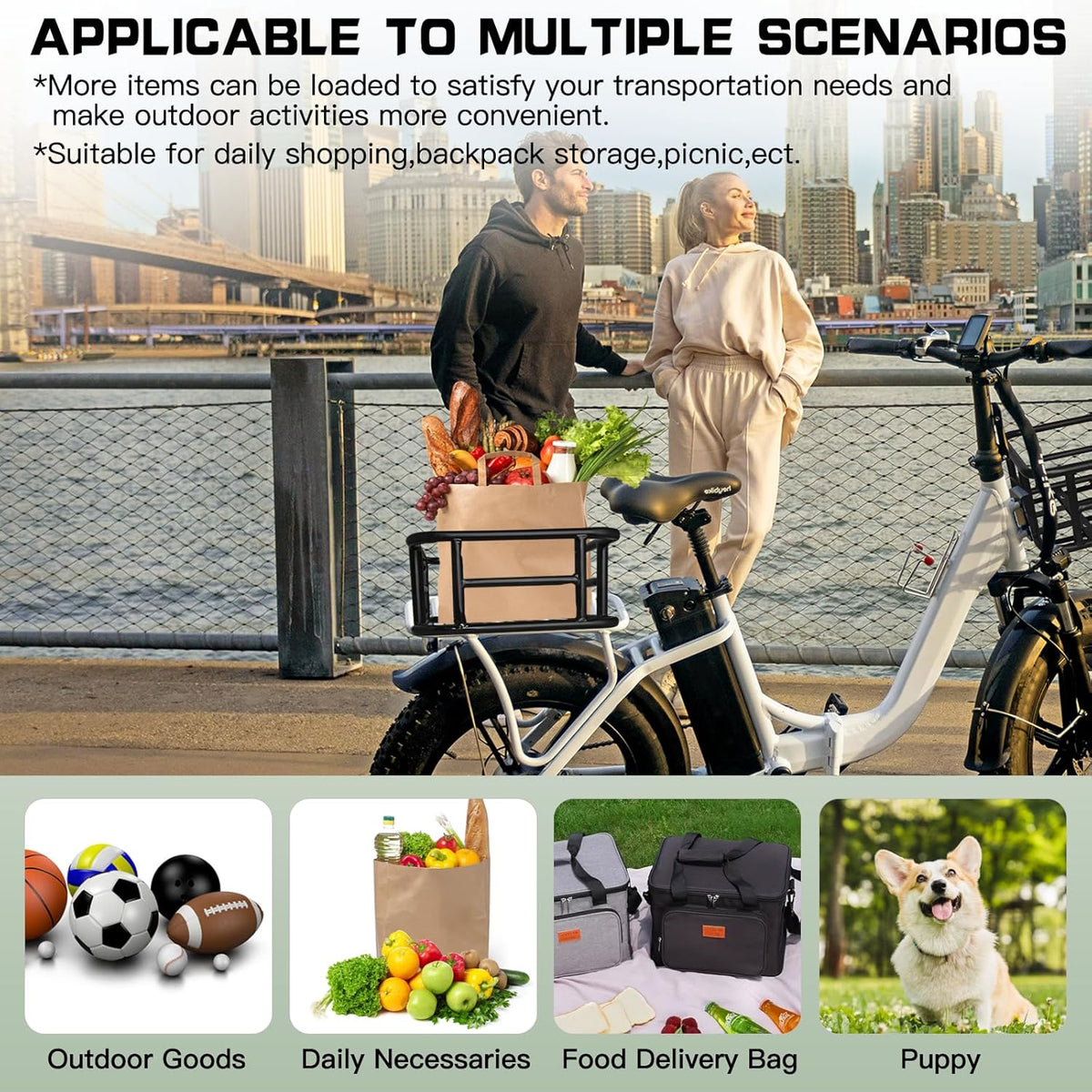 RAYMACE Rear Rack Bike Basket with Cargo Net and Liner Large Bicycle Basket Perfect Mount for