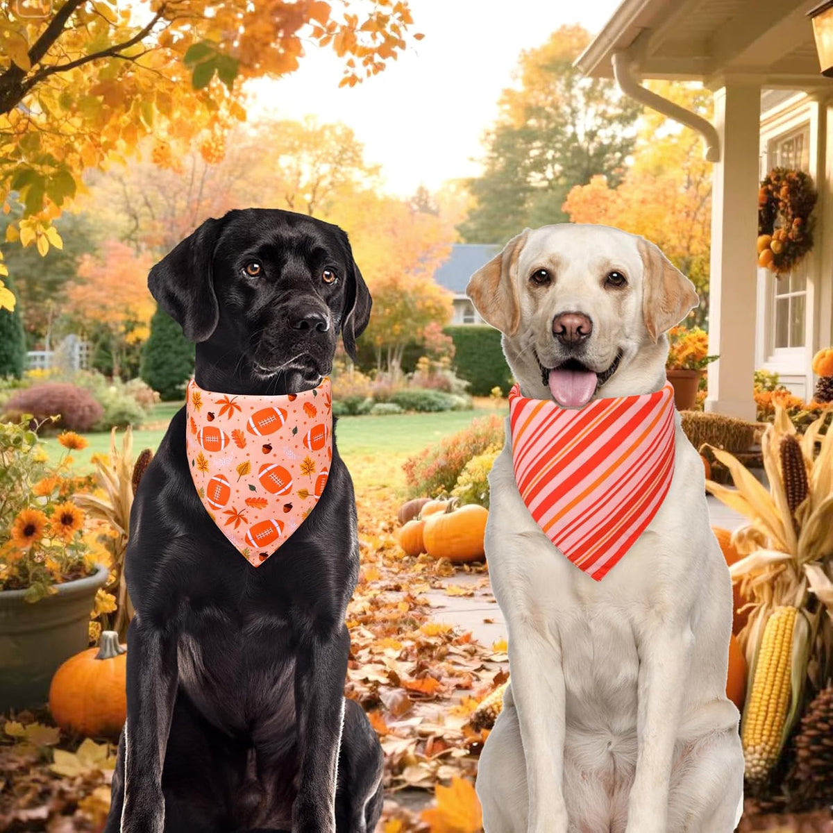 Thanksgiving Dog Bandanas XLarge 3PCS, 6 Pattern Fall Scarf for Boy and Girl, Pumpkin Leaves Rugby