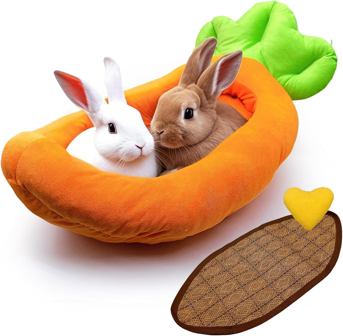 Rabbit Bed,Thick&Soft Bunny Bed with Removable Cushion,Machine Washable with Rattan Mat & Heart