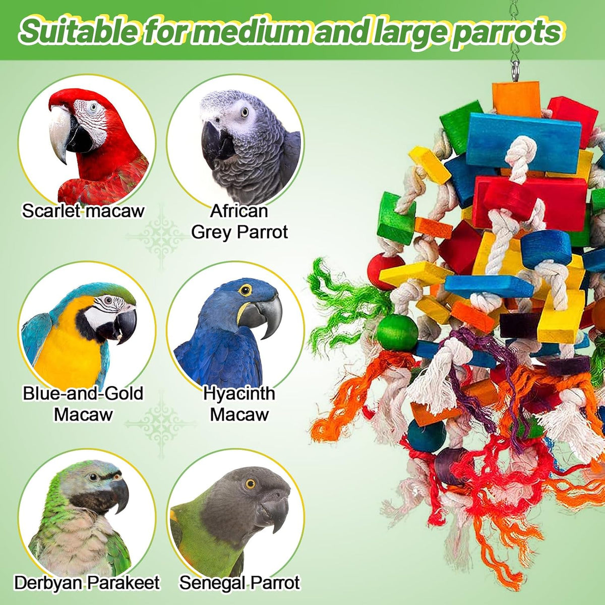 Large Parrot Toy - Multicolored Wooden Blocks Tearing Toys for Birds Suggested for African Grey