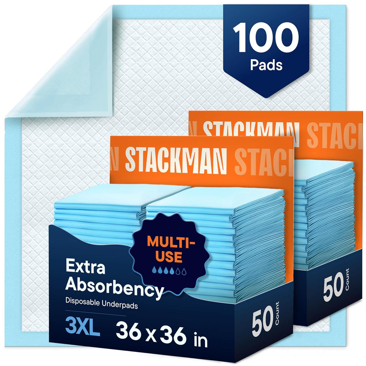 Chucks Pads Disposable [100-Pack] Adult Incontinence Underpads 36"x 36" Extra Large Absorbent Fluff