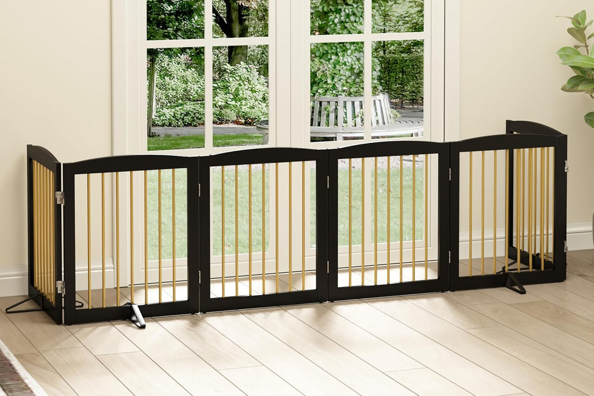Freestanding Pet Gate for Dogs, Foldable Wooden Dog Gate for House, Extra Wide Indoor Pet Barrier