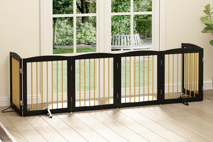 Freestanding Pet Gate for Dogs, Foldable Wooden Dog Gate for House, Extra Wide Indoor Pet Barrier
