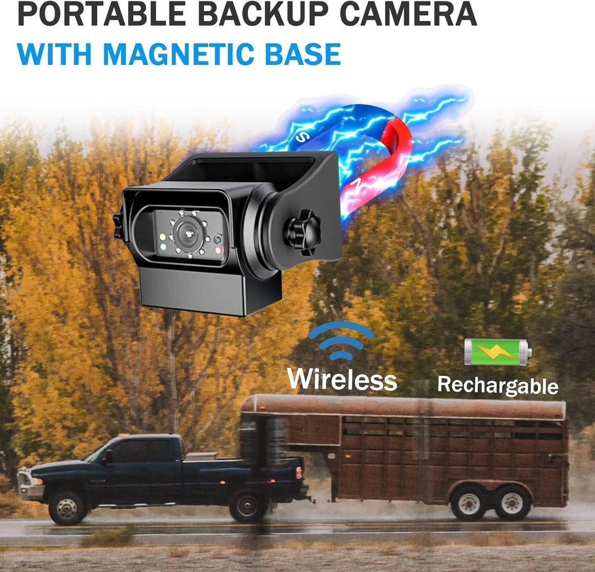 EWAY WiFi Magnetic Hitch Wireless Backup Rear/Front View Camera Rechargeable Battery for Easy