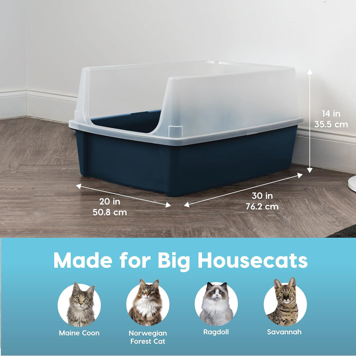IRIS USA XX-Large Cat Litter Box, Open Top Extra Large Litter Box for Big Cats and Multi-Cat