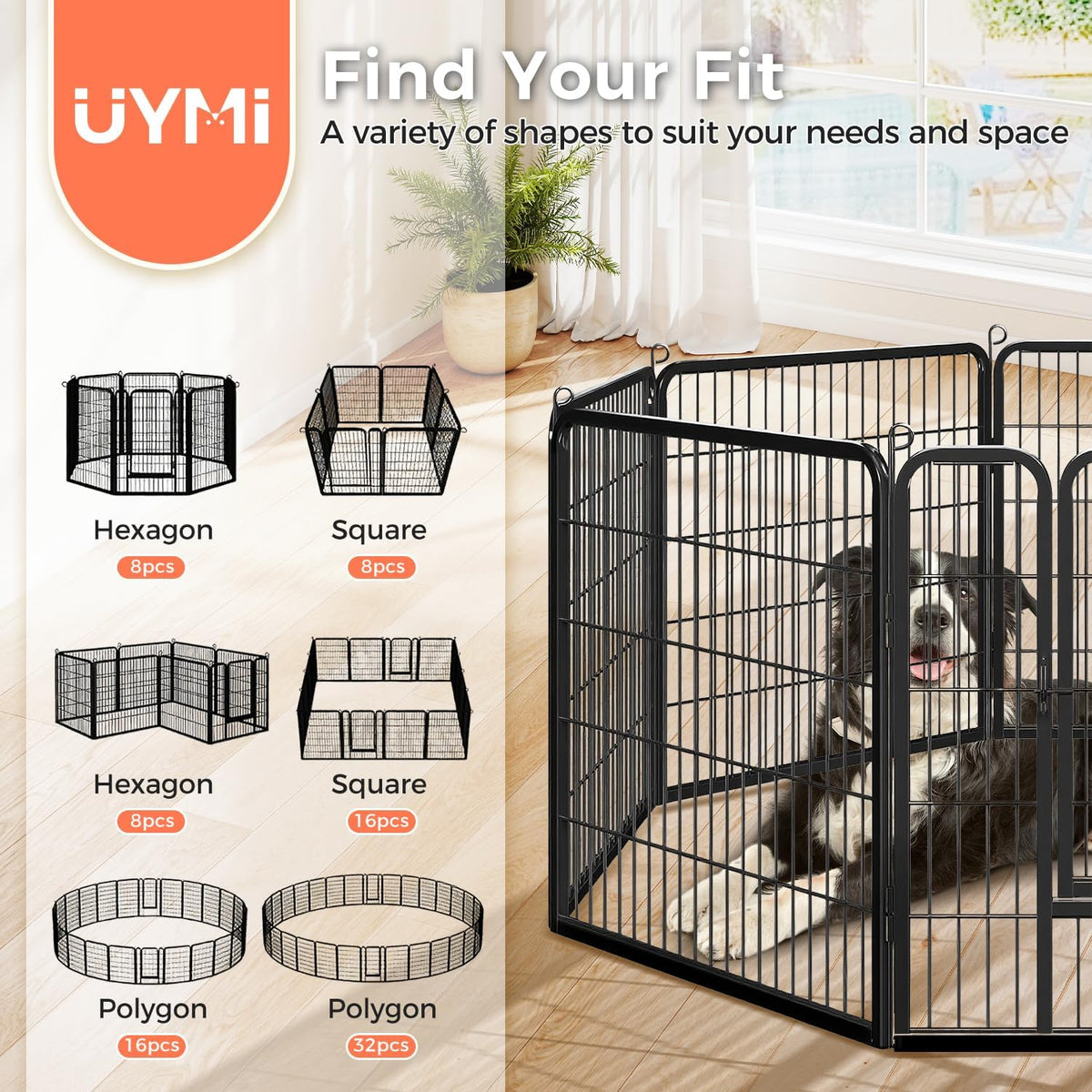 40 Inch Dog Playpen - 8 Panels Metal Pet Exercise Pen for Medium-Large Dogs, Indoor/Outdoor Dog