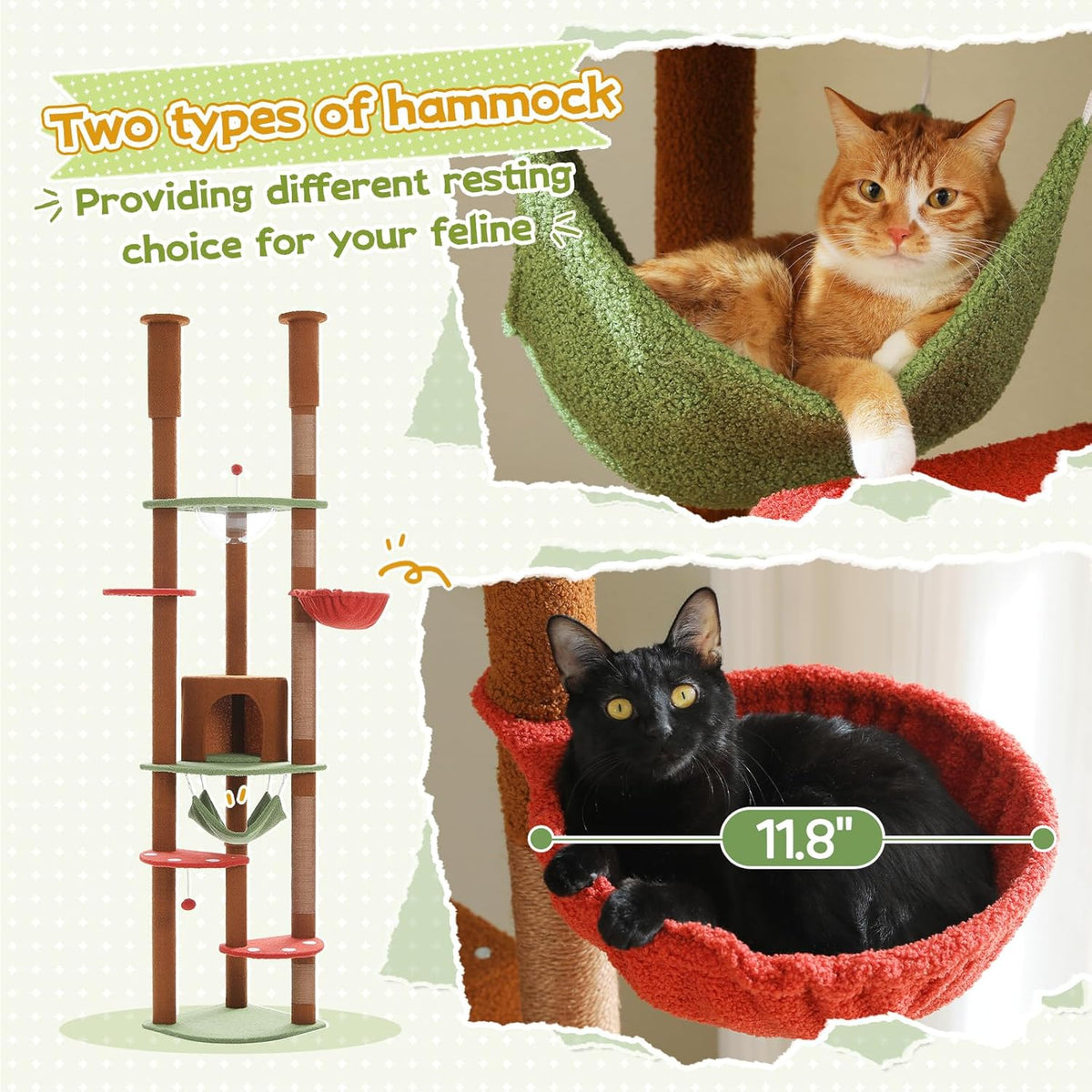 PEQULTI Floor to Ceiling Cat Tree 92.9’’-101.6’’ Height Adjustable Mushroom Cat Tower Tall Climbing