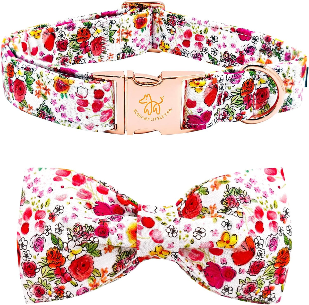 Elegant little tail Dog Collar, Pink Rose Print Pet Collar Summer Dog Collar Durable Metal Buckle