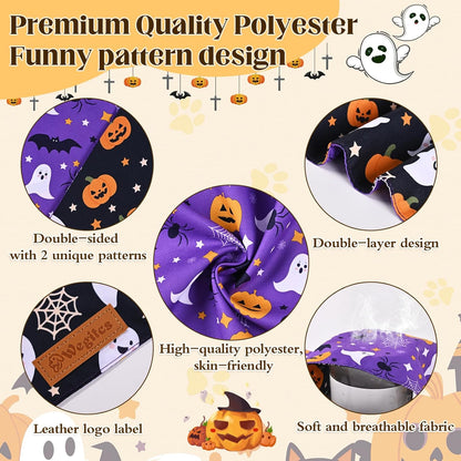 2 Pack Halloween Dog Bandanas,Leather Brand Logo, Double-Layed Soft Skin-Friendly Fabric, Autumn