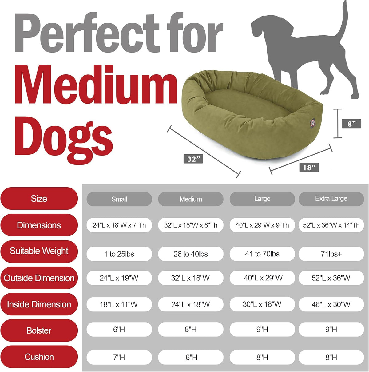 Majestic Pet 32 Inch Suede Shredded Memory Foam Mix Calming Medium Dog Bed Washable 32 x 23 x 7