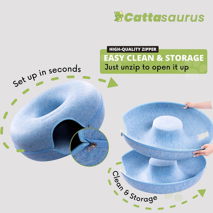 Cattasaurus Peekaboo Cat Cave for Multiple & Large Cats Up to 30-45 Lbs, Scratch Detachable &