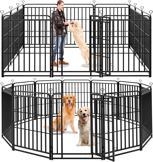 Dog Playpen Outdoor 12 Panels Heavy Duty Dog Fence 47" Height with Thick Pipe Anti-Rust with Doors